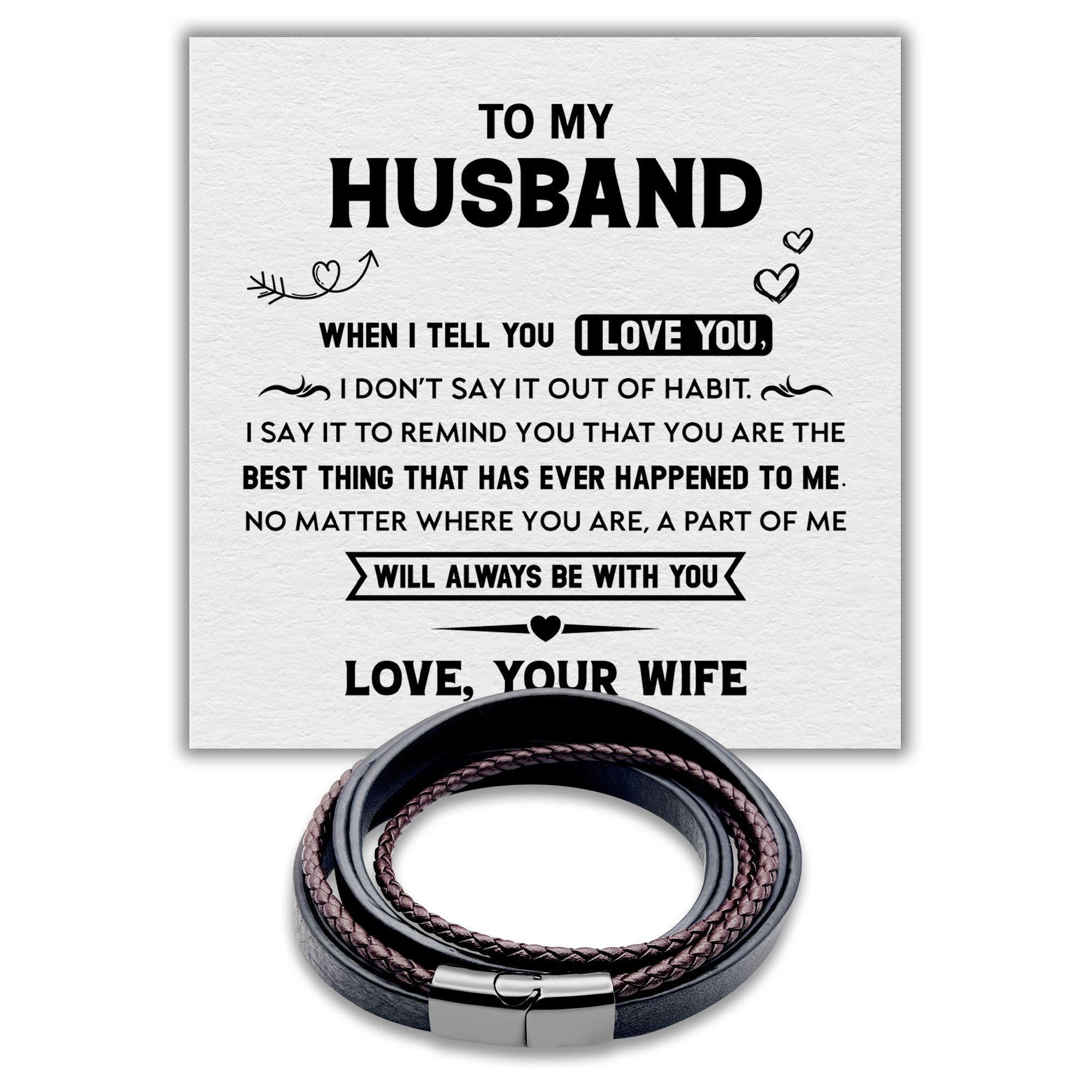 To my Husband I Love You - Premium Stainless Steel Italian Leather Braided Two-Tone Layer Bracelet for Men