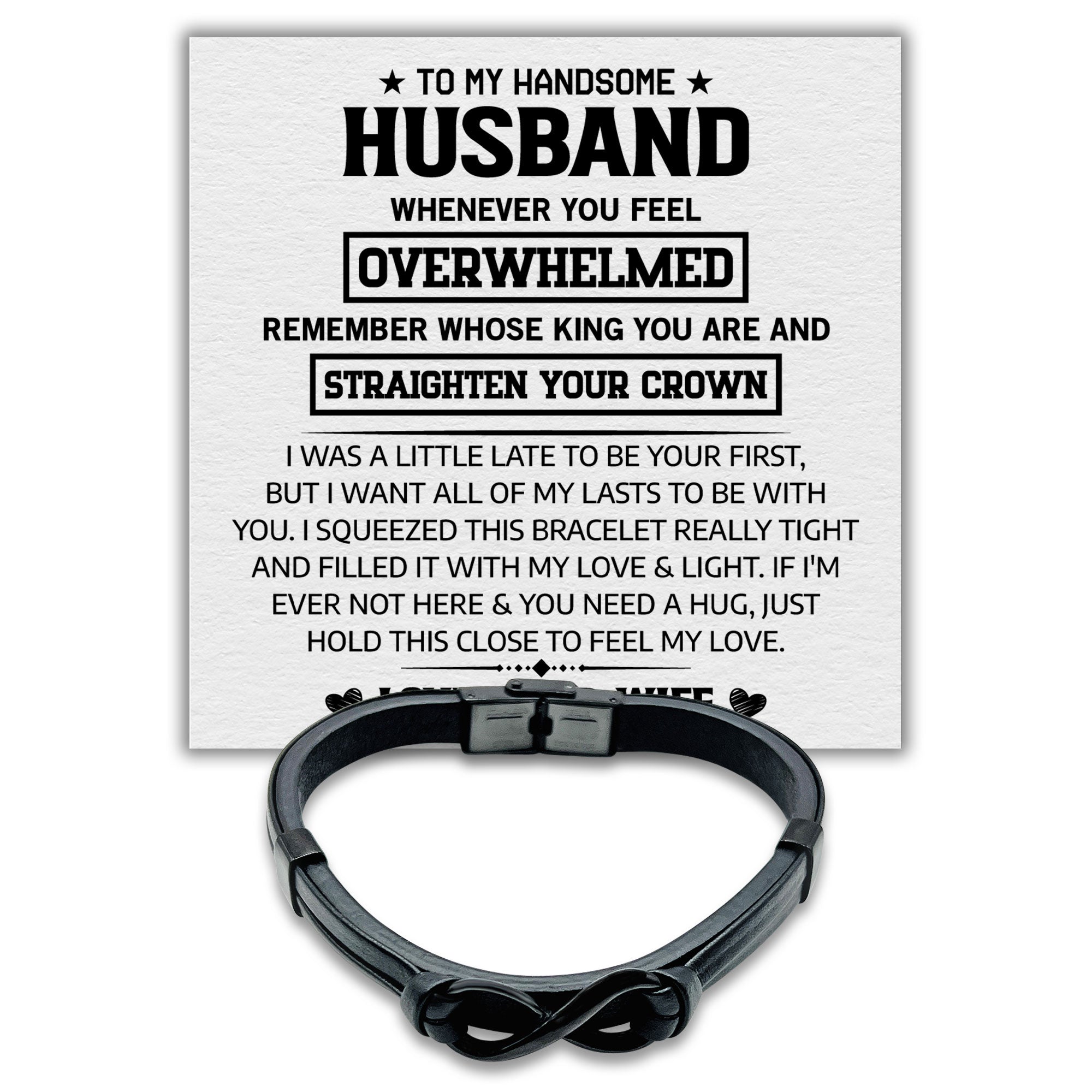 To my Husband I Love You With Every Bit of Energy and Soul - Premium Jet Black Italian Leather Stainless Steel Infinity Symbol Bracelet for Men