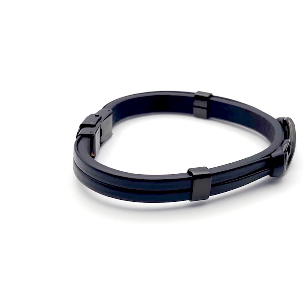 Premium Jet Black Italian Leather Stainless Steel Infinity Symbol Bracelet for Men