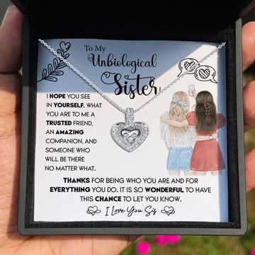 TRYNDI™ To My Unbiological Sister Floating Heart Necklace With Authentic Swarovski Crystals