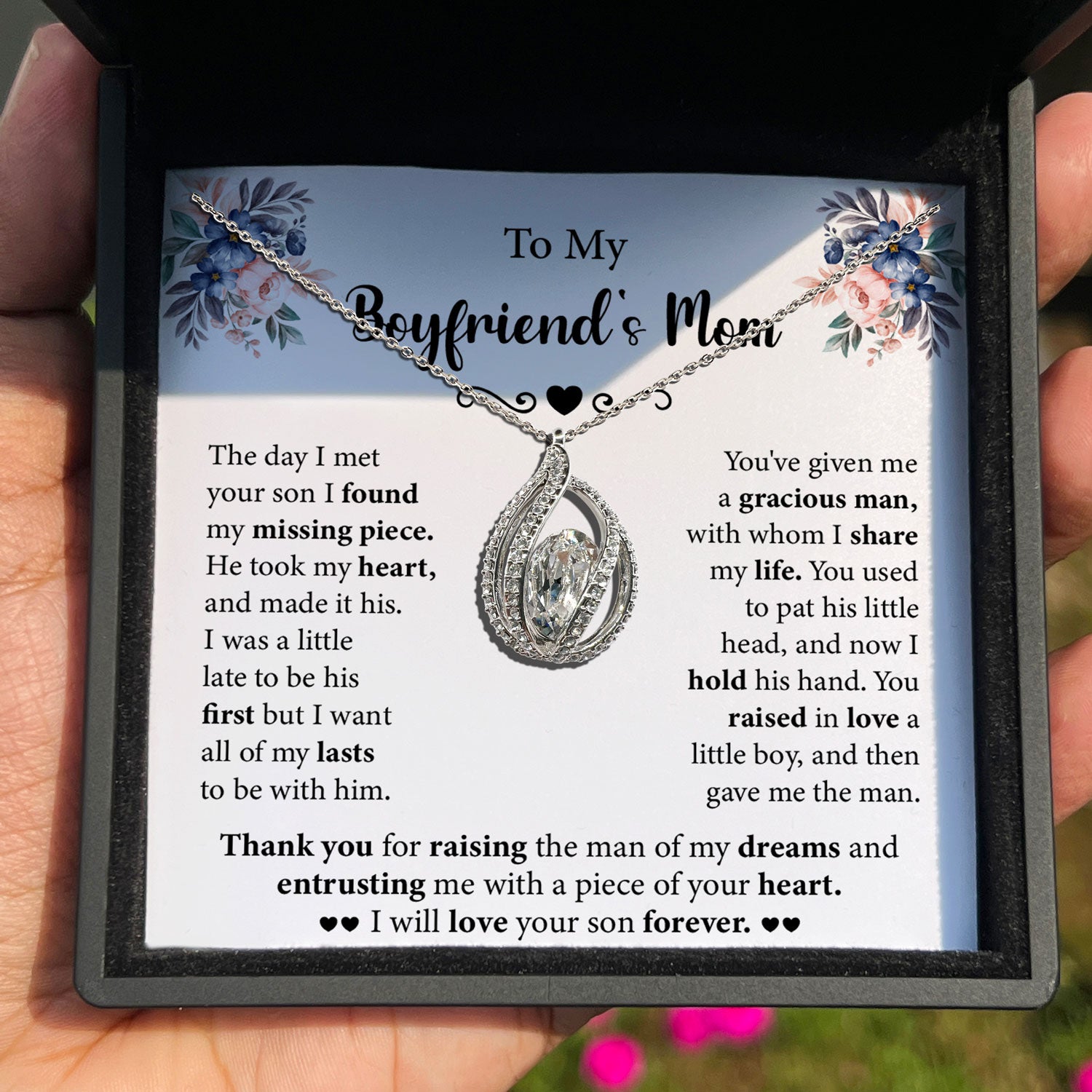 To My Boyfriend's Mom - I Will Love Your Son Forever - Orbital Birdcage Necklace