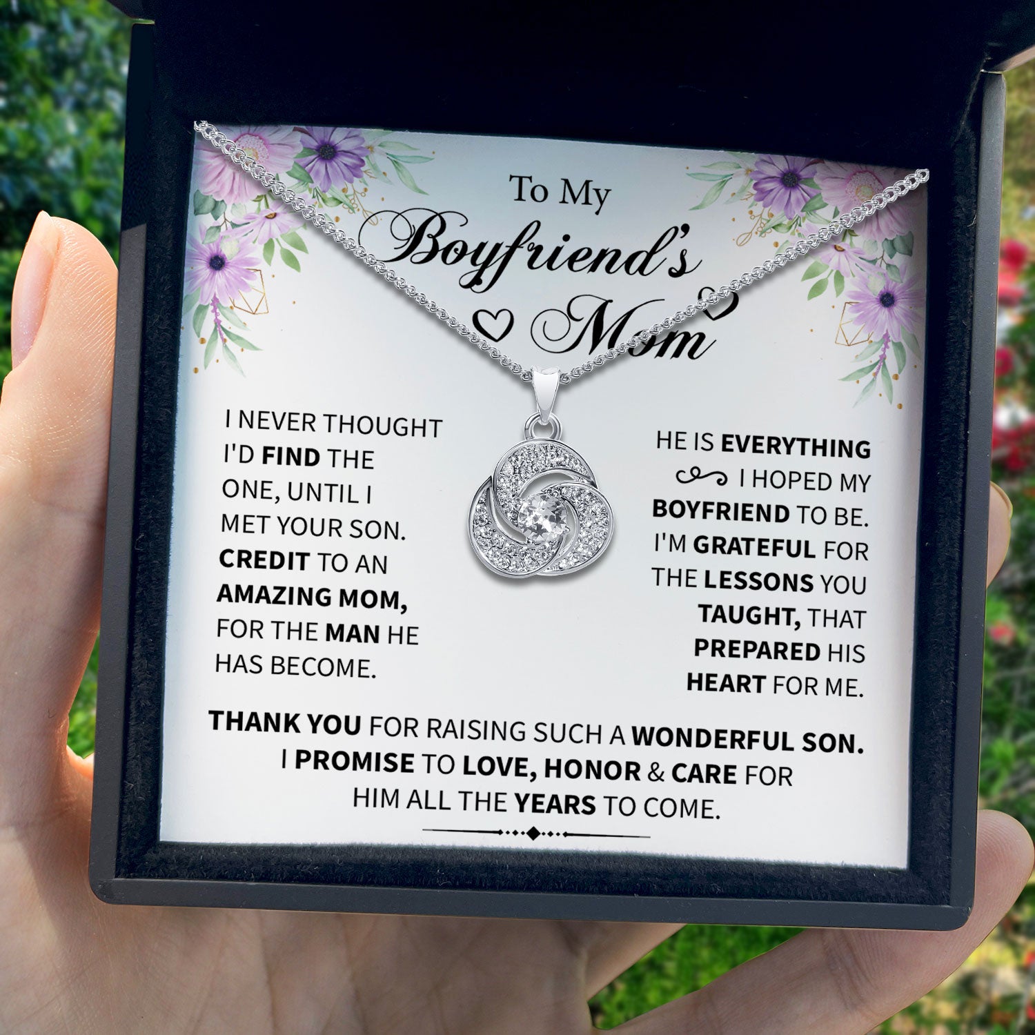 To My Boyfriend's Mom - I Promise To Love, Honor & Care For Him - Tryndi Love Knot Necklace
