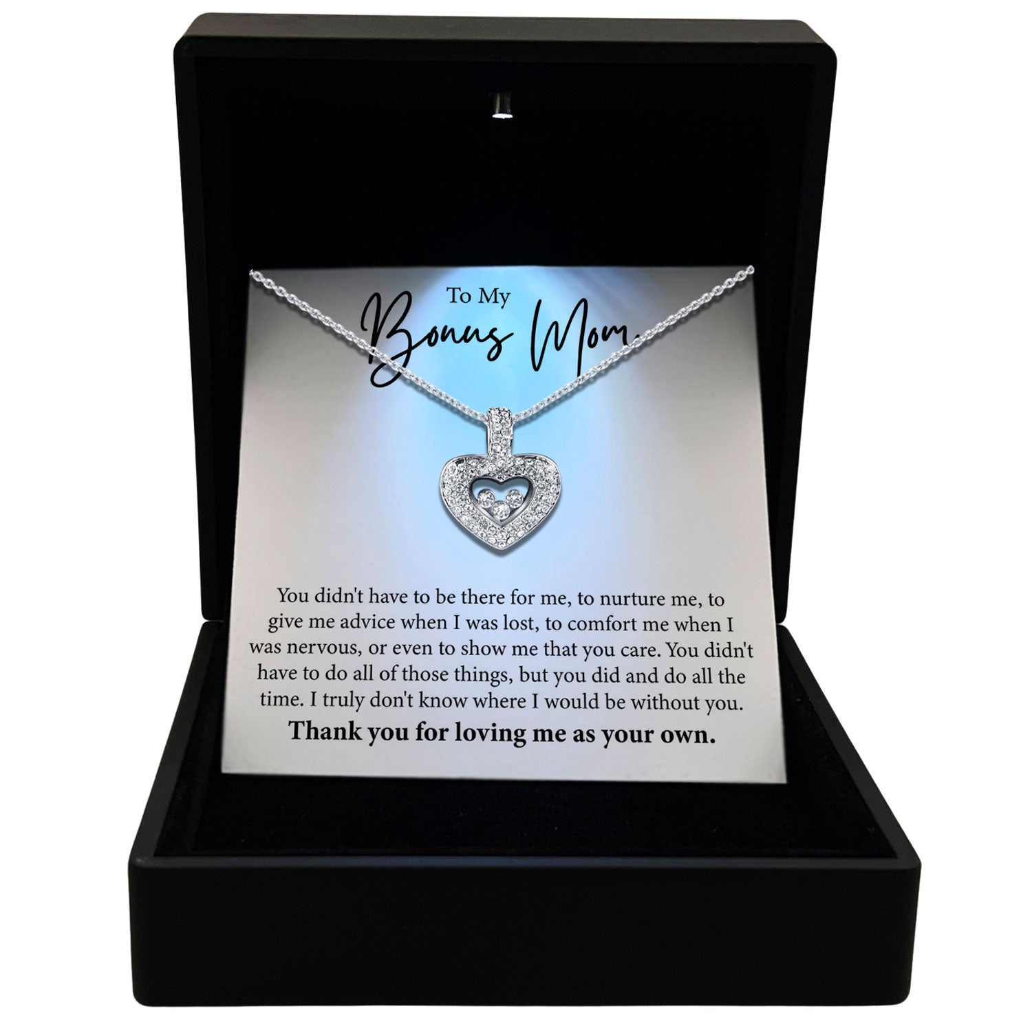 TRYNDI™ To My Bonus Mom Floating Heart Necklace With Authentic Swarovski Crystals
