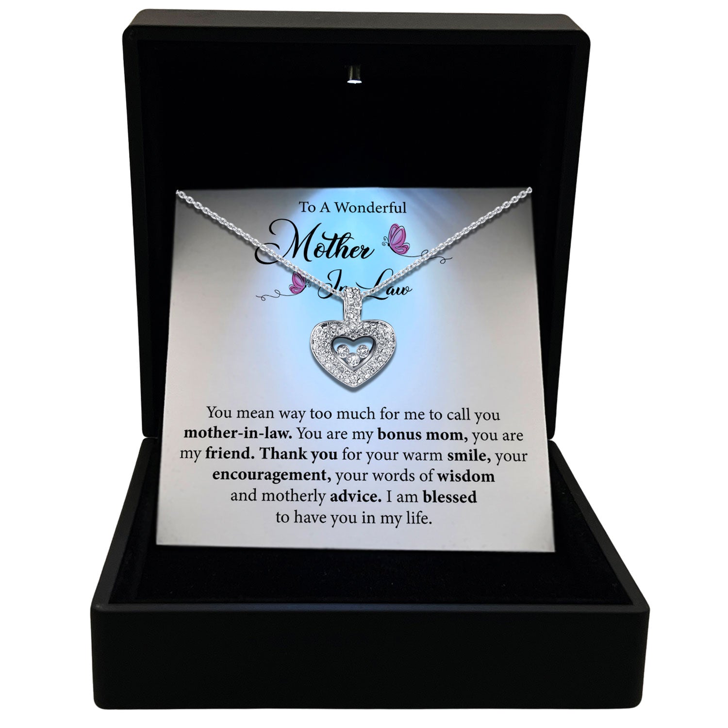 To My Wonderful Mother-in-Law - Thank You For Your Warm Smile - Tryndi Floating Heart Necklace