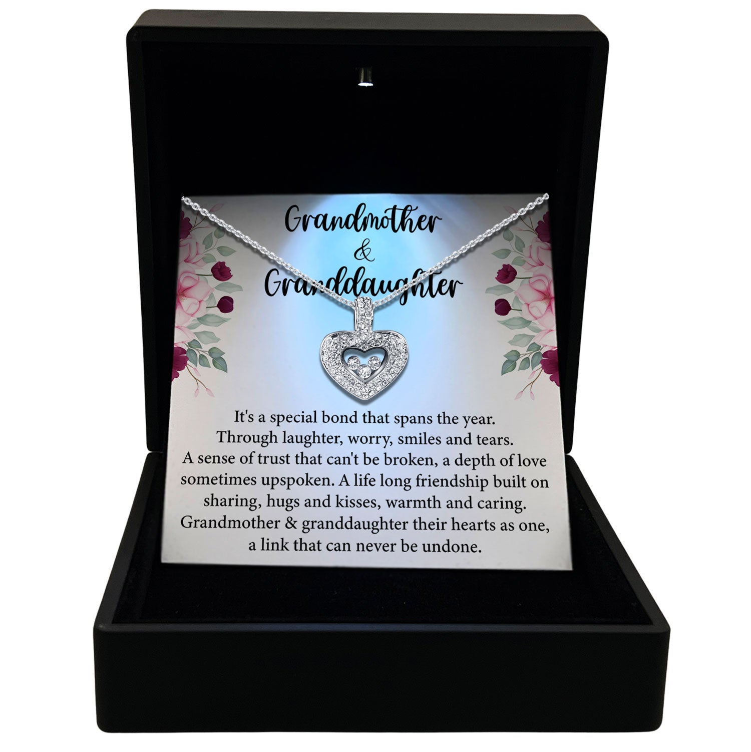 TRYNDI™ To My Grandma Floating Heart Necklace With Authentic Swarovski Crystals
