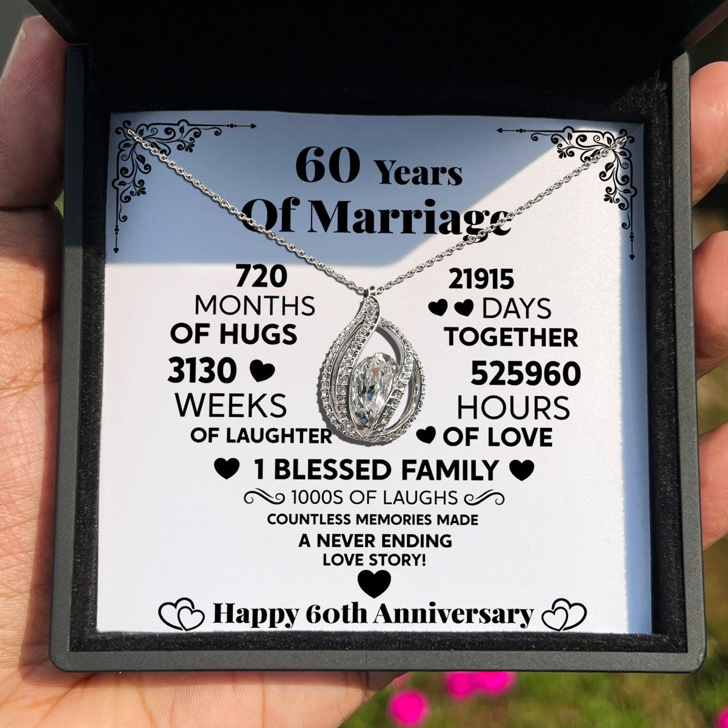 Anniversary Gifts for Her - 60 Years Of Marriage, 21915 Days Of Together, 525960 Hours Of Love - Orbital Birdcage Necklace - TRYNDI