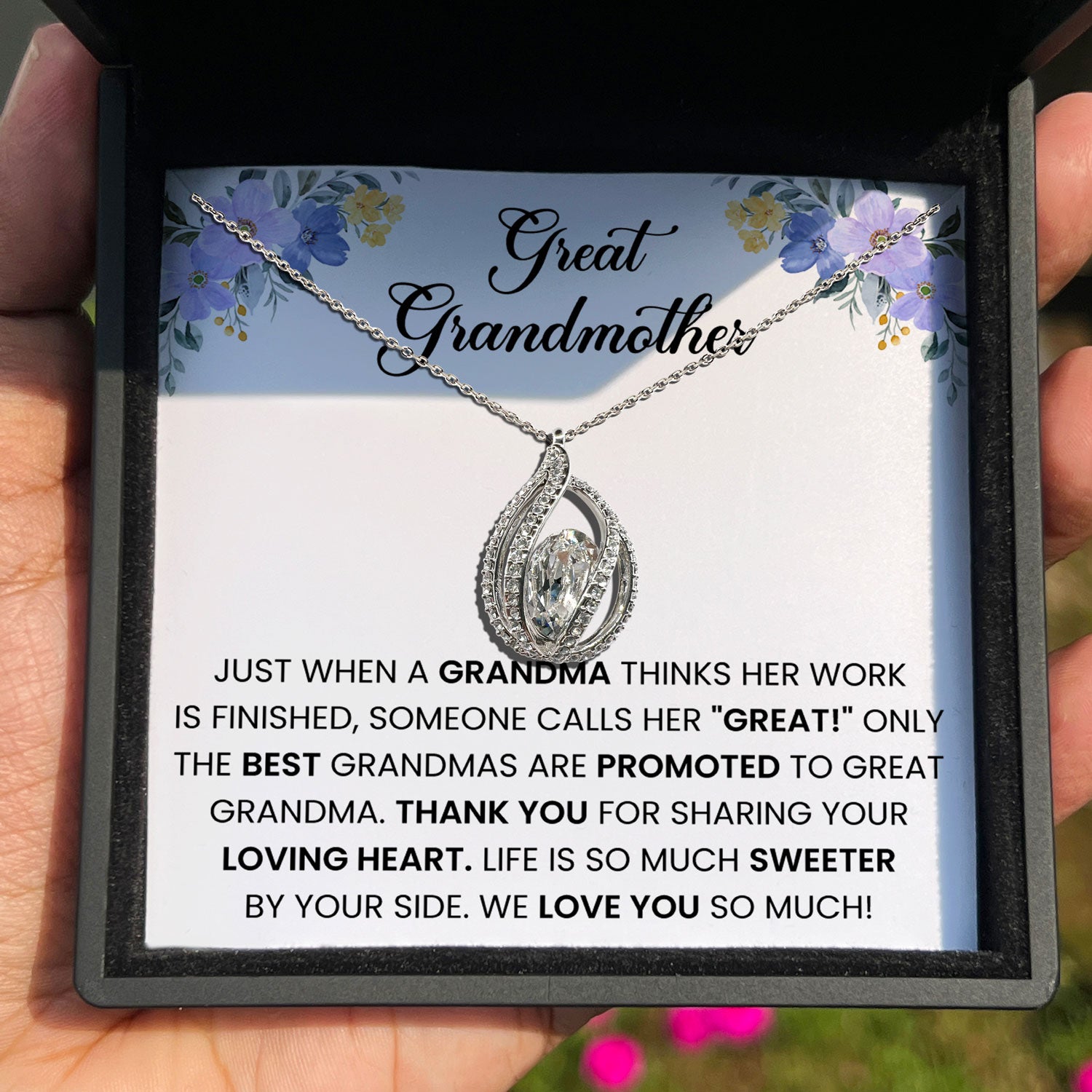 To My Great Grandmother - Thank You For Sharing Your Loving Heart - Orbital Birdcage Necklace