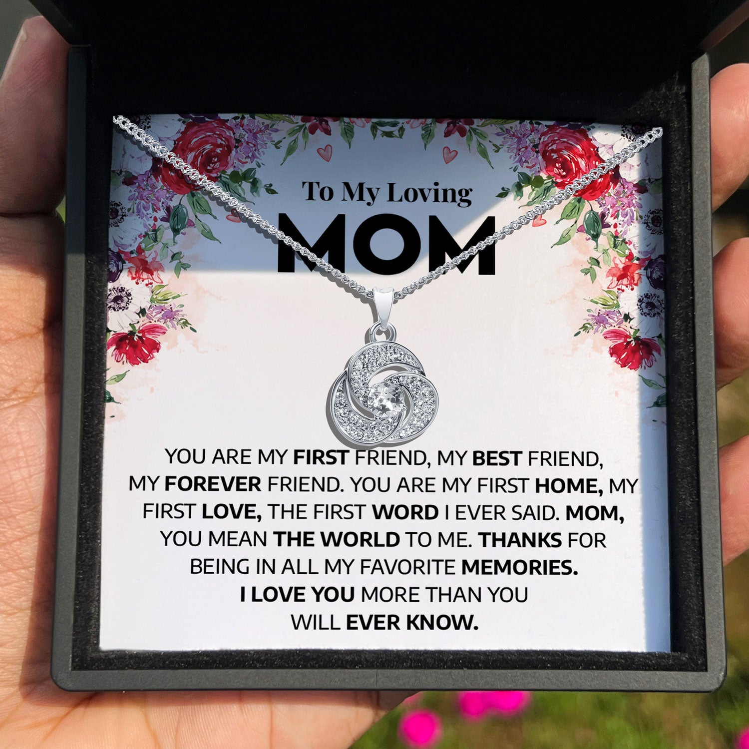 To My Loving Mom - Thanks For Being In All My Favorite Memories - Tryndi Love Knot Necklace