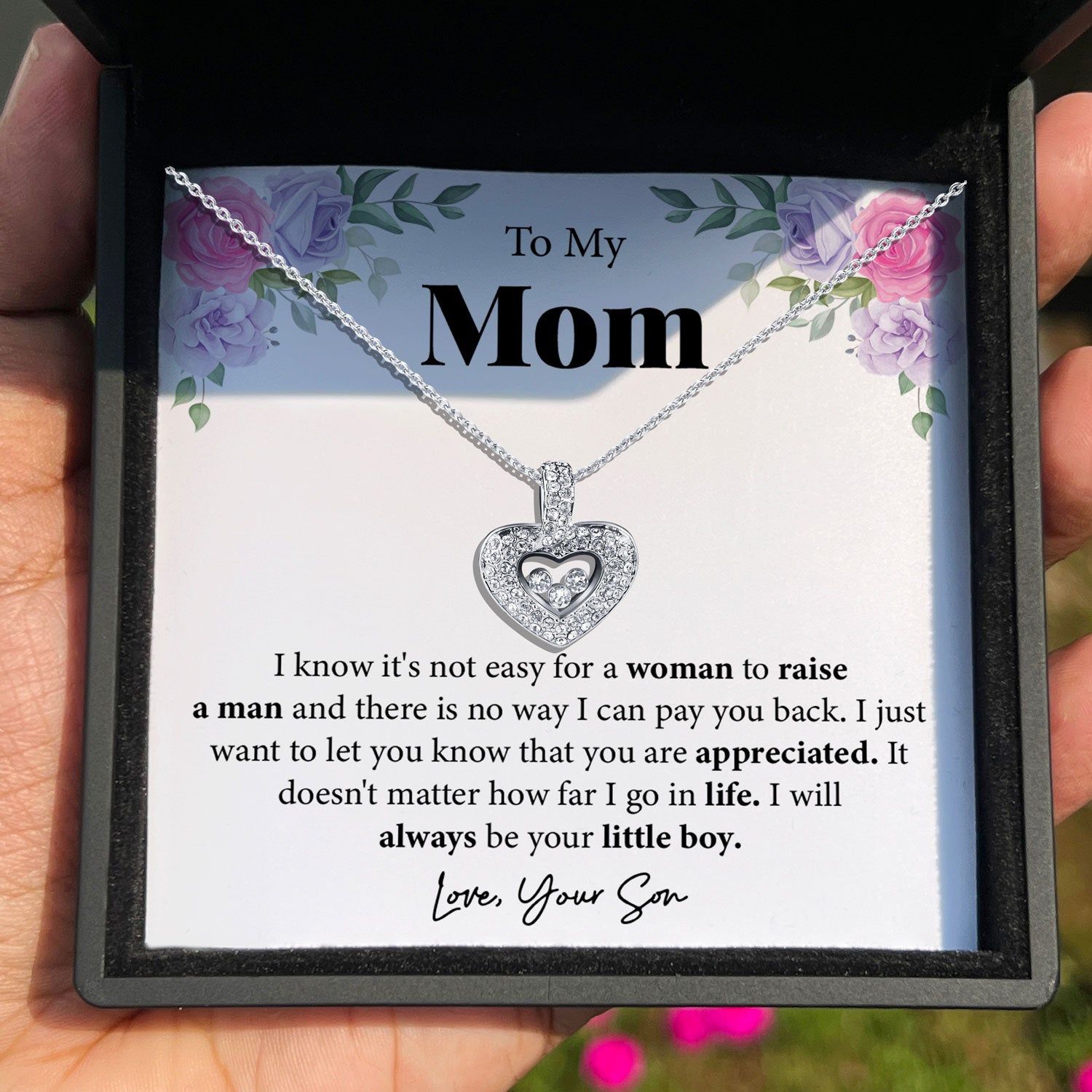 To My Mom - Love, Your Son - Tryndi Floating Heart Necklace