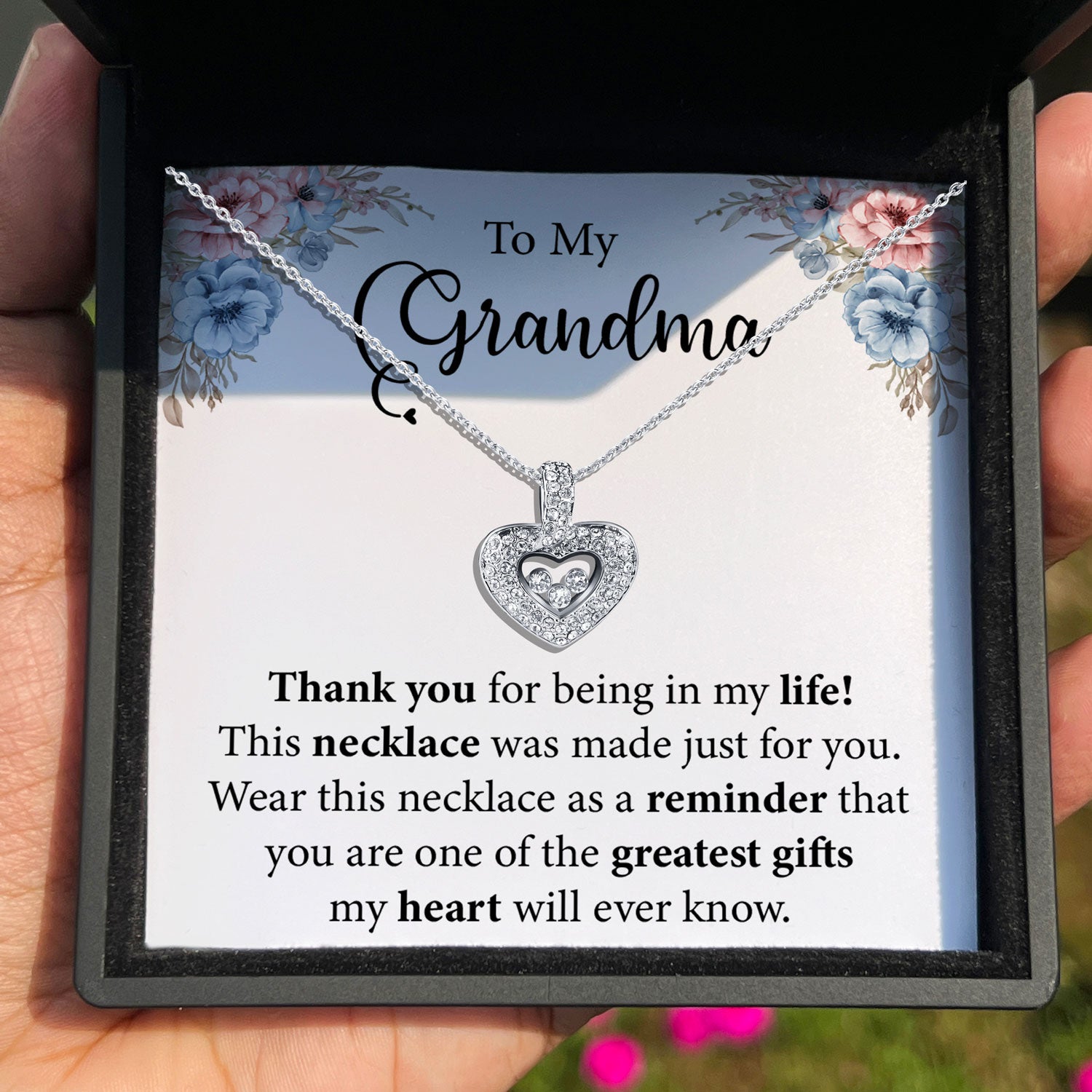 TRYNDI™ To My Grandma Floating Heart Necklace With Authentic Swarovski Crystals