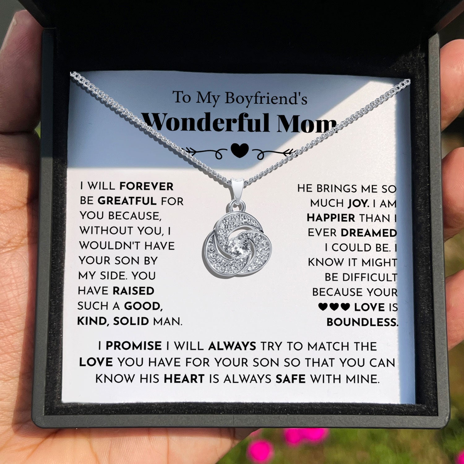 To My Boyfriend's Wonderful Mom - I Will Forever Be Grateful For You - Tryndi Love Knot Necklace